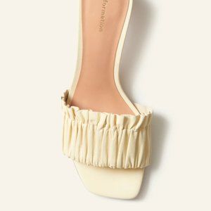 REFORMATION Shereen Ruched Block Heels Sandals Parmesan EUC